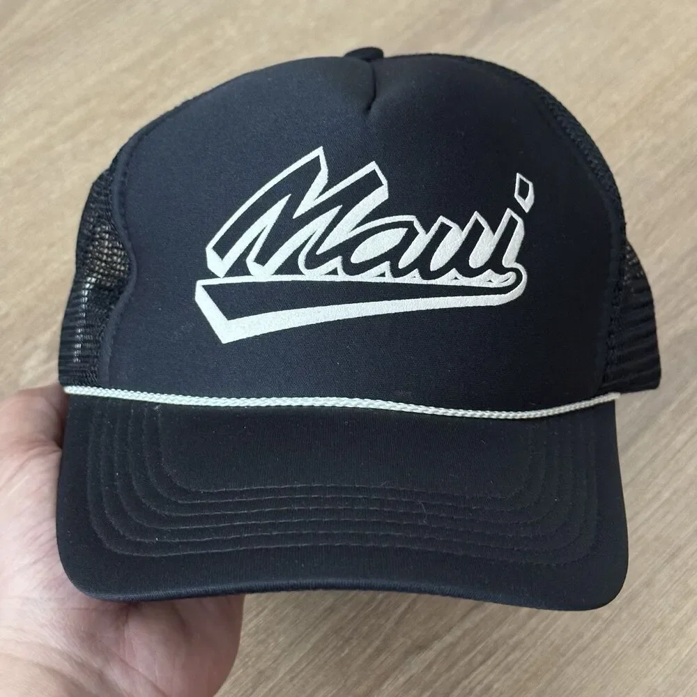Vintage 80's Hawaii Maui Cap Mesh Rope Trucker Snapback Hat Hawaiian Retro